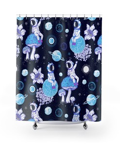 Mushroom Astronaut Moon Fantasy Shower Curtain - Psychedelic Bathroom Decor