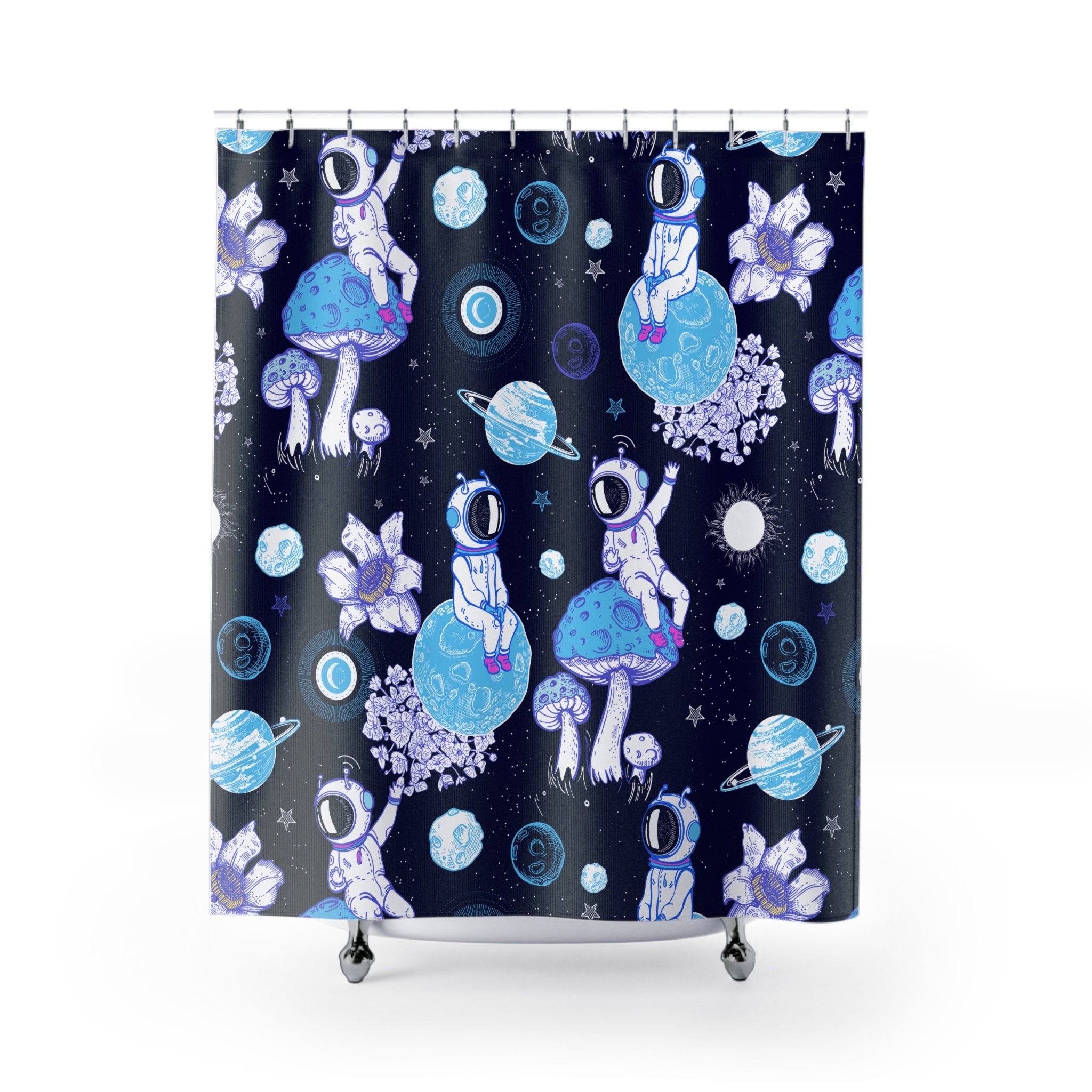 Mushroom Astronaut Moon Fantasy Shower Curtain - Psychedelic Bathroom Decor