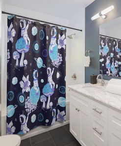 Mushroom Astronaut Moon Fantasy Shower Curtain - Psychedelic Bathroom Decor