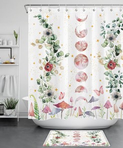 Mushroom Floral Moon Phase Eucalyptus Leaf Shower Curtain For Cozy Bathroom Decor