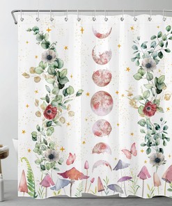 Mushroom Floral Moon Phase Eucalyptus Leaf Shower Curtain For Cozy Bathroom Decor