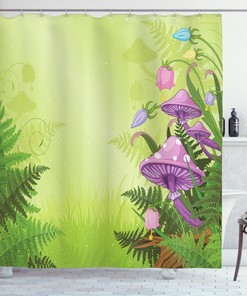 Mushroom Flower Magic Landscape Shower Curtain for Whimsical Bathroom Decor