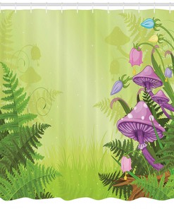 Mushroom Flower Magic Landscape Shower Curtain for Whimsical Bathroom Decor
