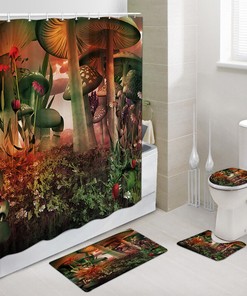 Mushroom Forest Shower Curtain, Vibrant Bathroom Decor