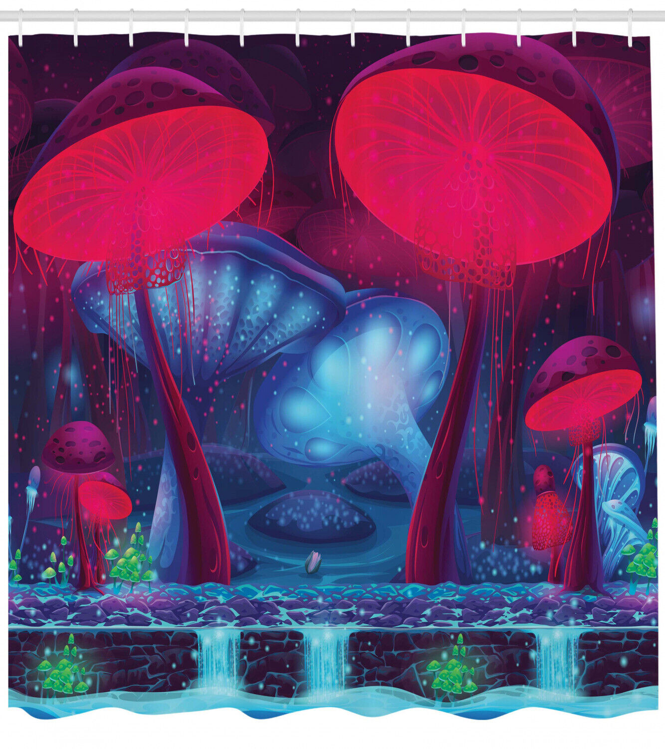 Mushroom Forest Vibrant Colors Shower Curtain For Nature Lovers - Forest Shower Curtain Mushrooms Vibrant Colors