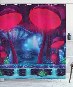Mushroom Forest Vibrant Colors Shower Curtain For Nature Lovers - Forest Shower Curtain Mushrooms Vibrant Colors