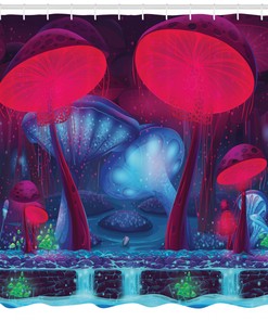 Mushroom Forest Vibrant Colors Shower Curtain For Nature Lovers - Forest Shower Curtain Mushrooms Vibrant Colors
