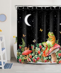 Mushroom Frog Moon Starry Sky Vintage Shower Curtain for Bathroom