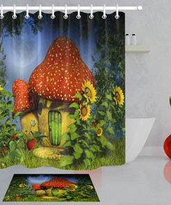 Mushroom House Fairy Forest Shower Curtain Waterproof Fabric 
