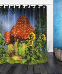 Mushroom House Fairy Forest Shower Curtain Waterproof Fabric