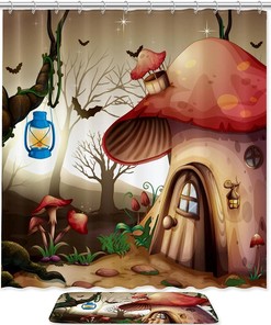 Mushroom House in the Dark Forest Shower Curtain - Water-Resistant Bathroom Curtain