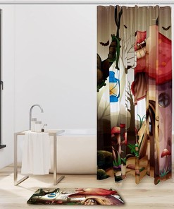Mushroom House in the Dark Forest Shower Curtain - Water-Resistant Bathroom Curtain