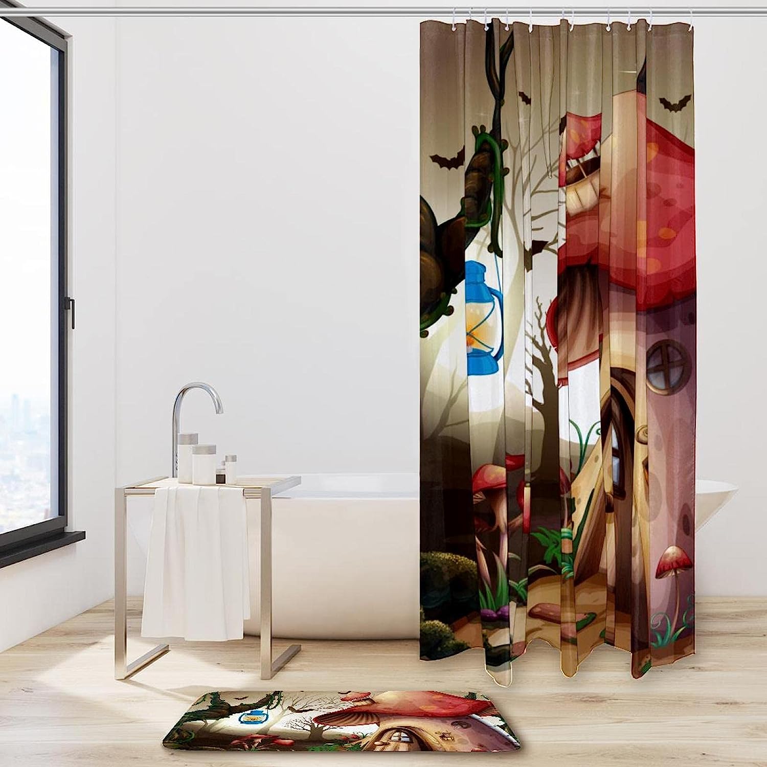 Mushroom House in the Dark Forest Shower Curtain - Water-Resistant Bathroom Curtain