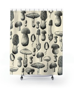 Mushroom Lovers and Hunters Neutral Shower Curtain with Funghi Touch