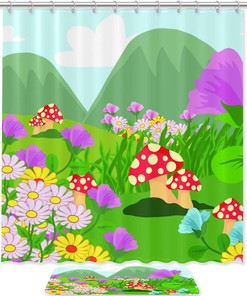 Mushroom Magical Garden Flowers Shower Curtain For Your Bathroom