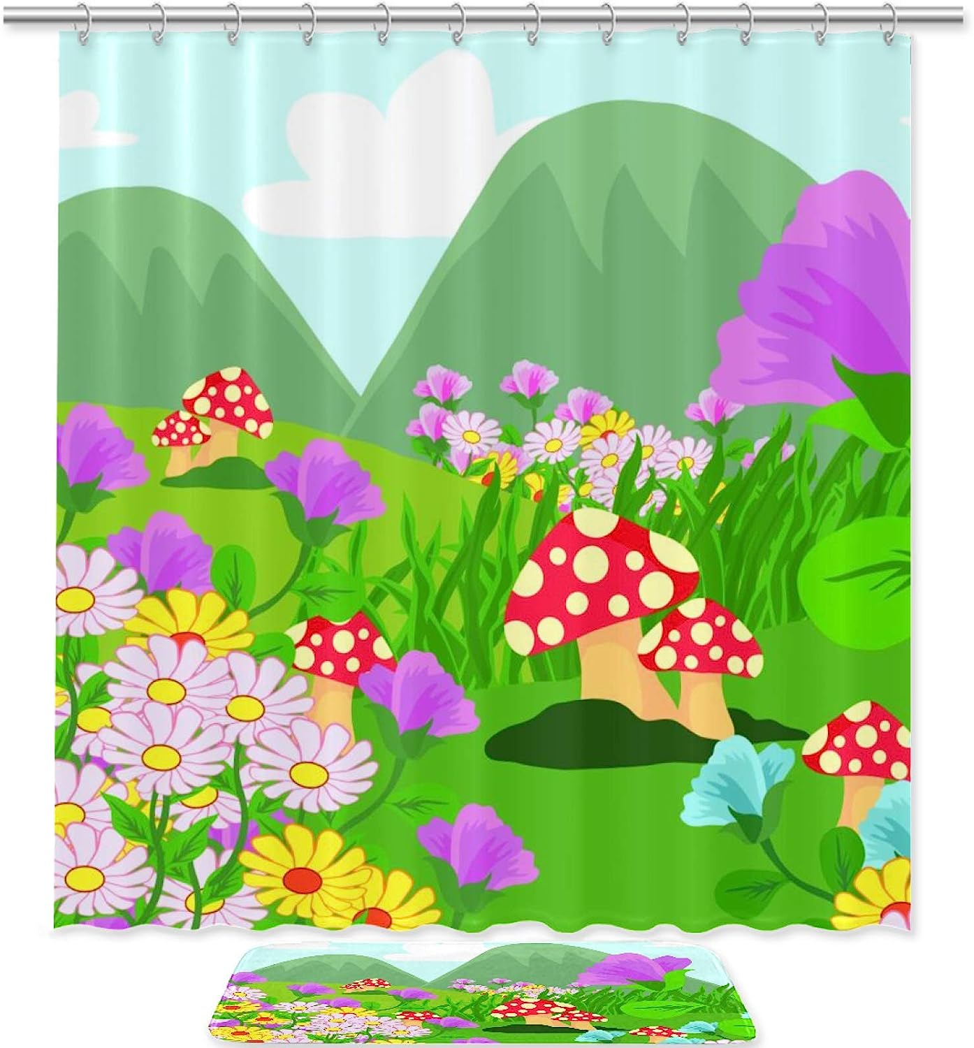 Mushroom Magical Garden Flowers Shower Curtain For Your Bathroom