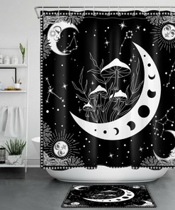 Mushroom Moon And Starry Sky Shower Curtain For Bathroom