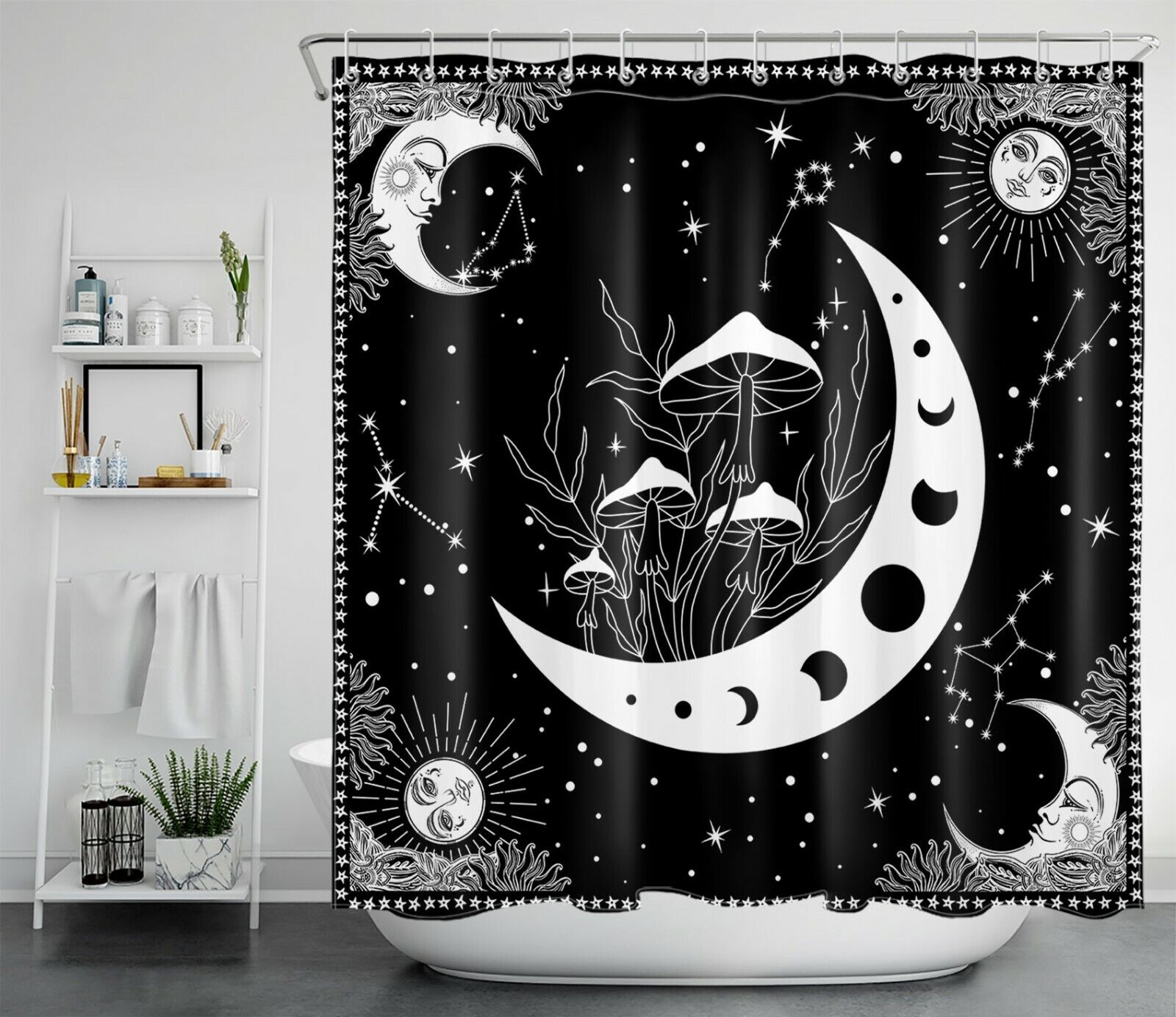 Mushroom Moon And Starry Sky Shower Curtain For Bathroom - Image 2