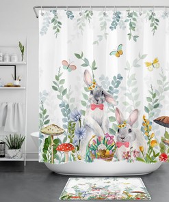 Mushroom Plant Easter Rabbit on Cute Shower Curtain for Bathroom