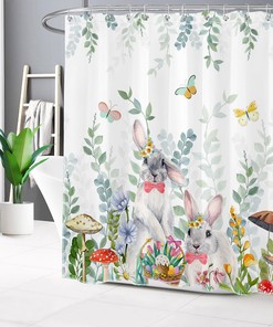 Mushroom Plant Easter Rabbit on Cute Shower Curtain for Bathroom