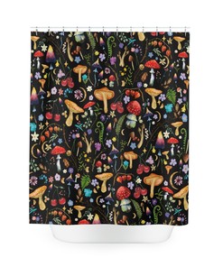 Mushroom Print Shower Curtain For A Dreamy Dark Cottagecore Bathroom Decor