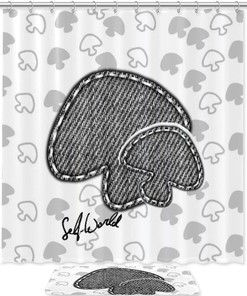 Mushroom Shadow Printed Bathroom Tub Set With Waterproof Fabric Shower Curtain
