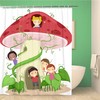 Mushroom Shaped House Kids Playing Shower Curtain With Cartoon Design