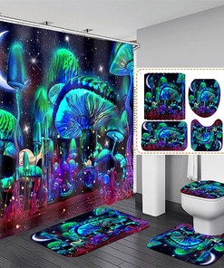 Mushroom Shower Curtain with Moon and Stars - Durable Waterproof Shower Curtain for Bathroom Decor