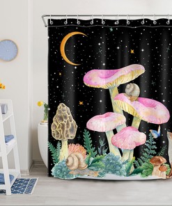 Mushroom Shower Curtain with Starry Sky Moon Funny Wild Animal Design