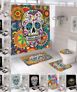 Mushroom Snake Flower Skull Fabric Shower Curtain - Vintage Flower Bathroom Decor 