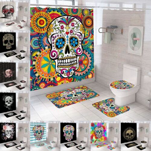Mushroom Snake Flower Skull Fabric Shower Curtain - Vintage Flower Bathroom Decor