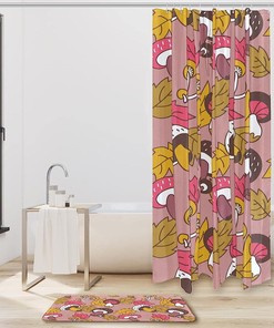 Mushroom and Maple Leaf Shower Curtain, Waterproof and Natural Theme for Bathroom