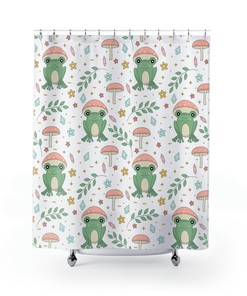 Mushroomcore Shower Curtain - Cute Frog Mushroom Design For Bathroom