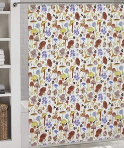 Mushrooms Vintage Shower Curtain, Nature Bathroom Decor by Vantaso