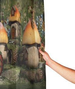 Mushrooms in Forest Shower Curtain, Fantasy Wonderland Dwarf Kid Nursery theme, Custom Design 