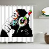 Music Banksy Headphone Thinking Funny Monkey Shower Curtain Bathroom Decor