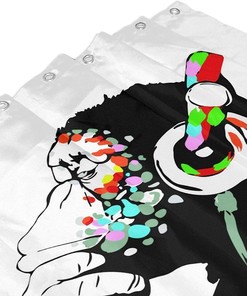 Music Banksy Headphone Thinking Funny Monkey Shower Curtain Bathroom Decor
