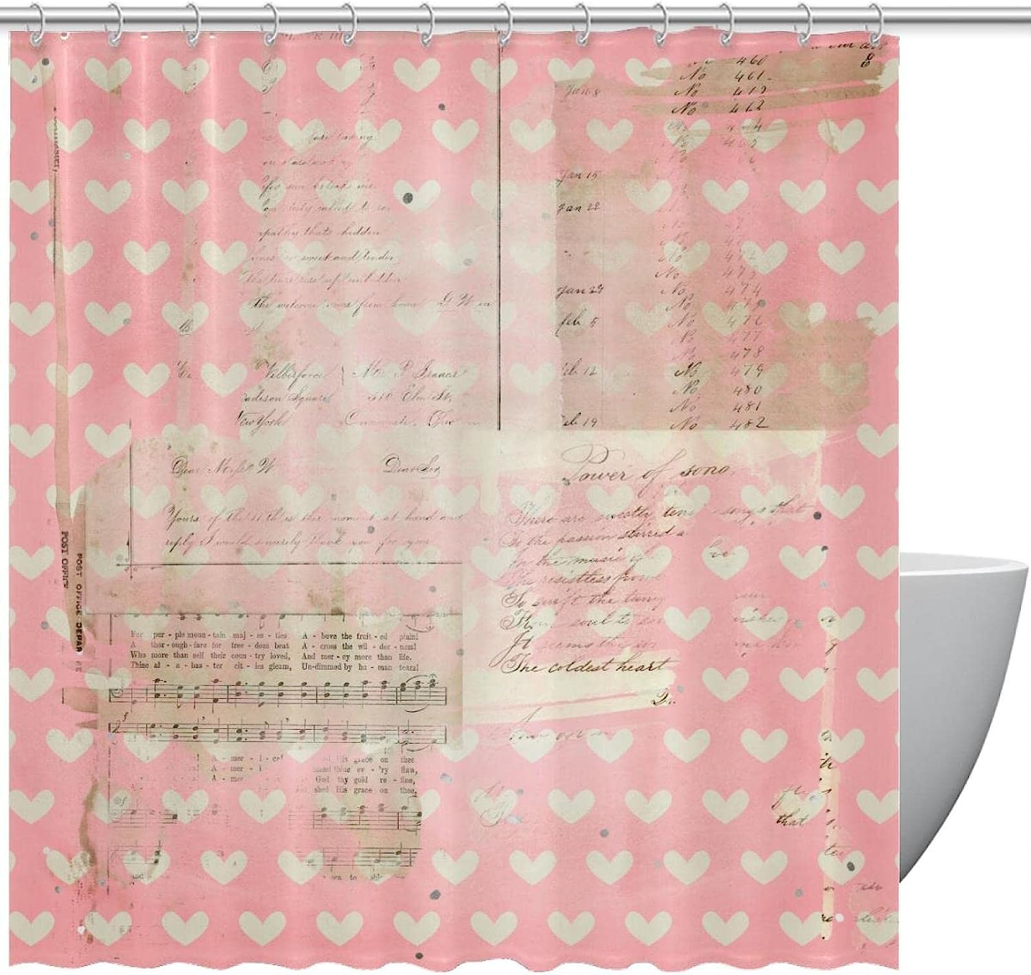 Music Note Heart Shower Curtain for Musical Bathroom Theme