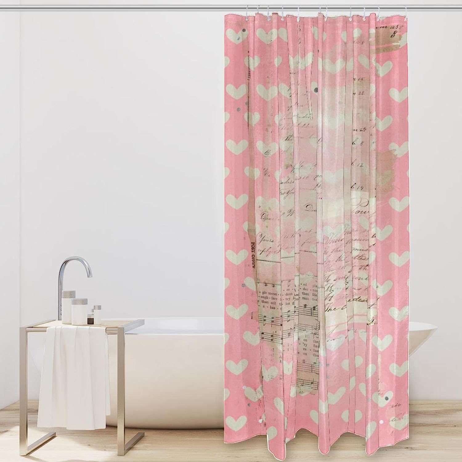 Music Note Heart Shower Curtain for Musical Bathroom Theme