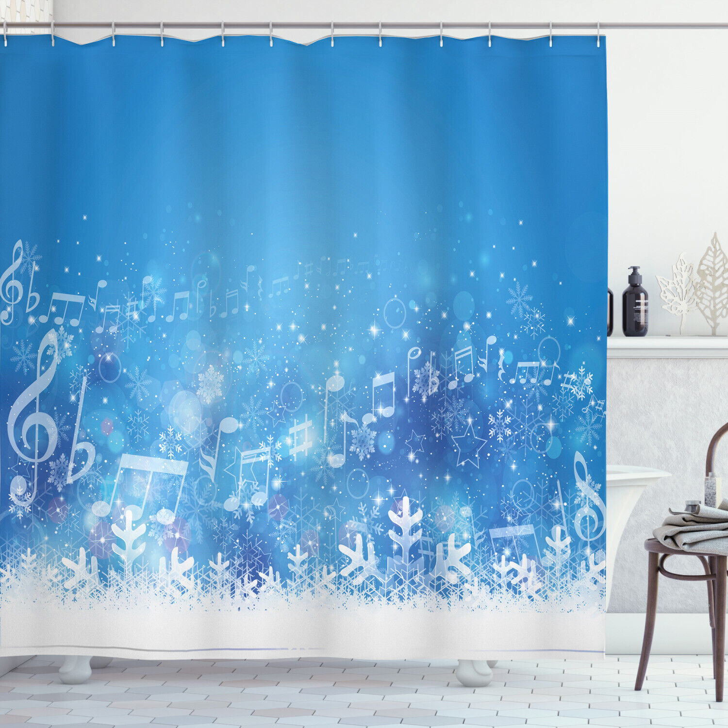 Music Notes Snowflakes Winter Shower Curtain