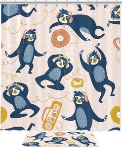 Music-themed Sloth Shower Curtain, Perfect for Music Lovers