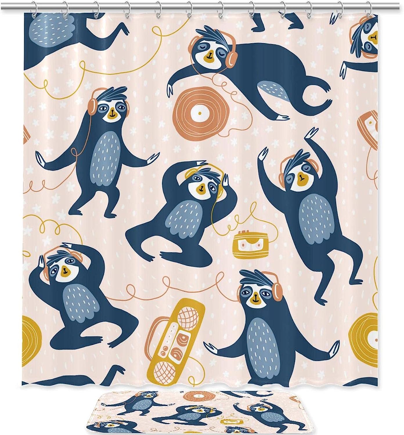 Music-themed Sloth Shower Curtain, Perfect for Music Lovers