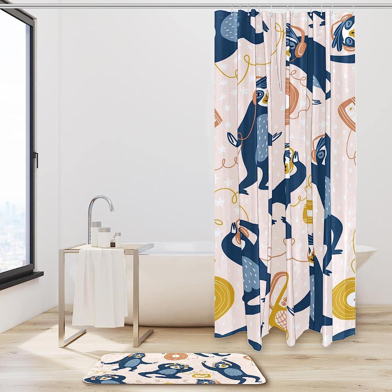 Music-themed Sloth Shower Curtain, Perfect for Music Lovers