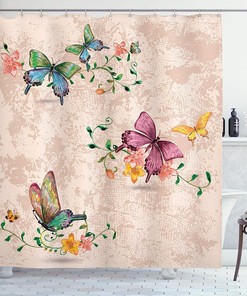 Mustard Blush Springtime Flying Moths Vintage Style Background Wings Transformation Shower Curtain