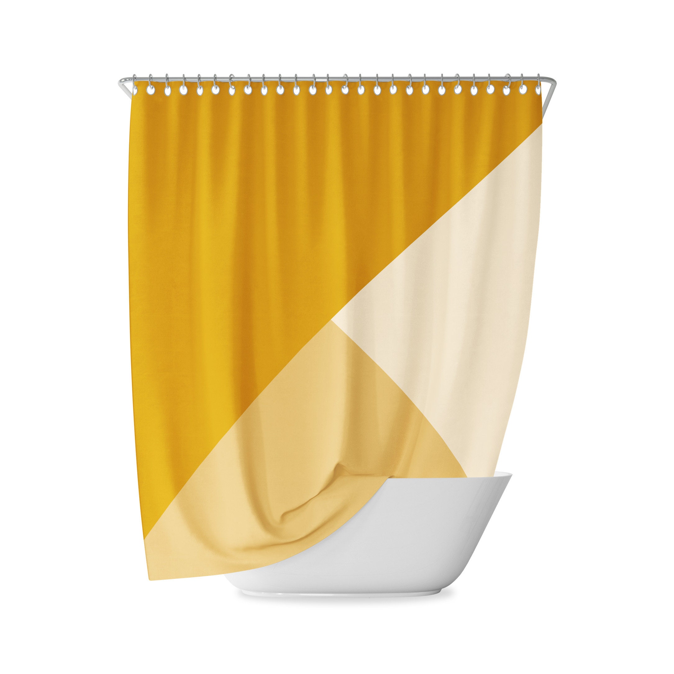 Mustard Geometric Shower Curtain for Minimalist Bathroom Decor, Retro Yellow Gradient Design