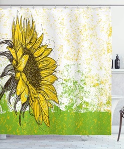 Mustard Sunflowers Sketchy Abstract Detail Shower Curtain With Floral Print