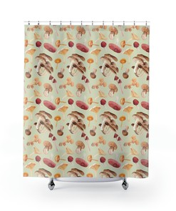 Muted Mint Boho Mushroom Shower Curtain, Nature Lover Bathroom Decor 
