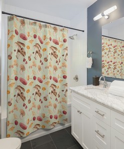 Muted Mint Boho Mushroom Shower Curtain, Nature Lover Bathroom Decor