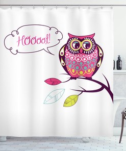 Mysterious Animal Arty Image Shower Curtain with Ornate Colorful Owl on Branch 