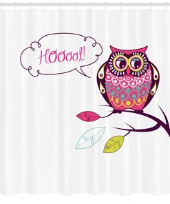 Mysterious Animal Arty Image Shower Curtain with Ornate Colorful Owl on Branch